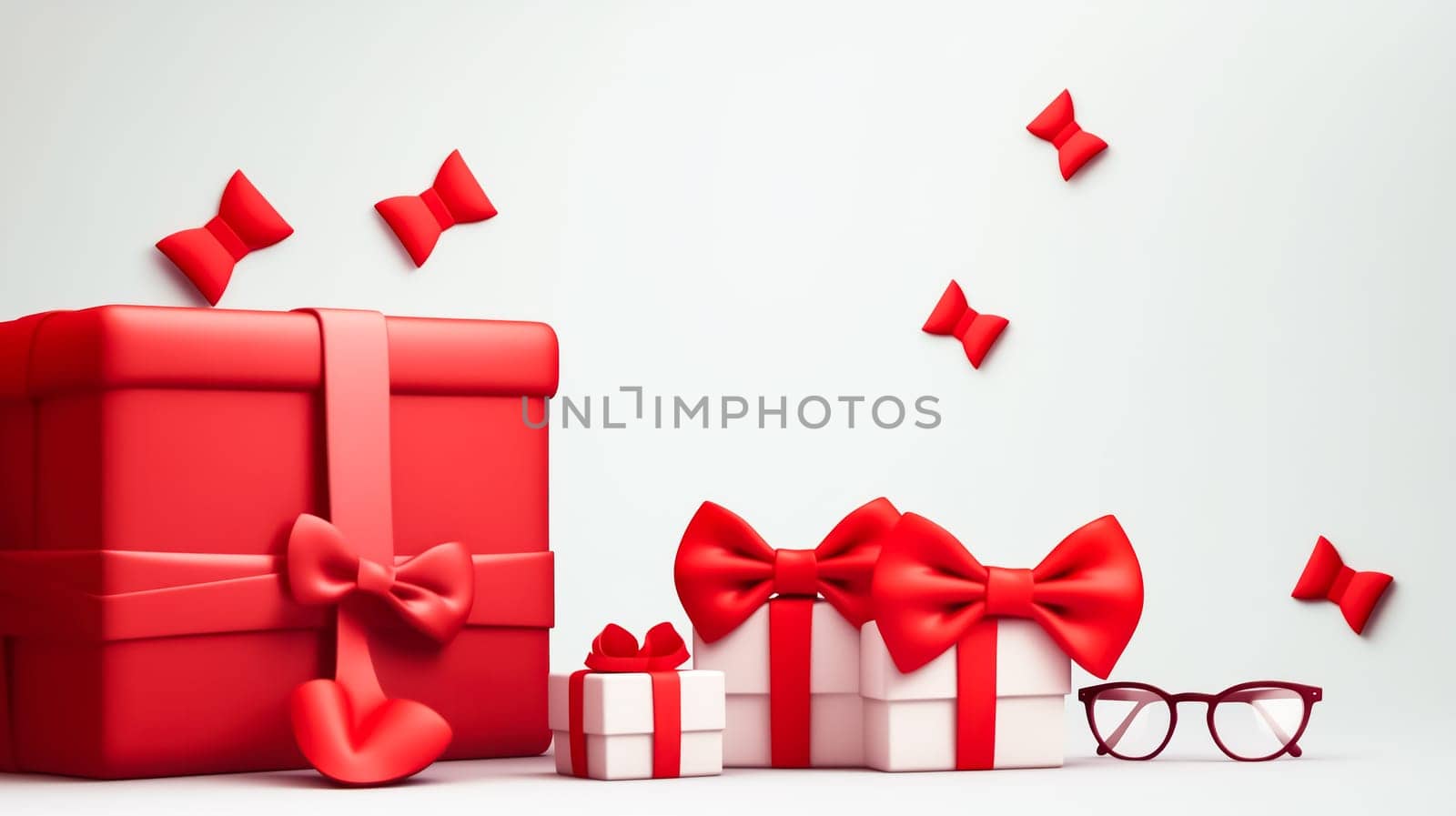 Embrace the Valentines Day spirit with beautifully packaged gift boxes against a background of hearts. Ample space for text to convey your heartfelt message.