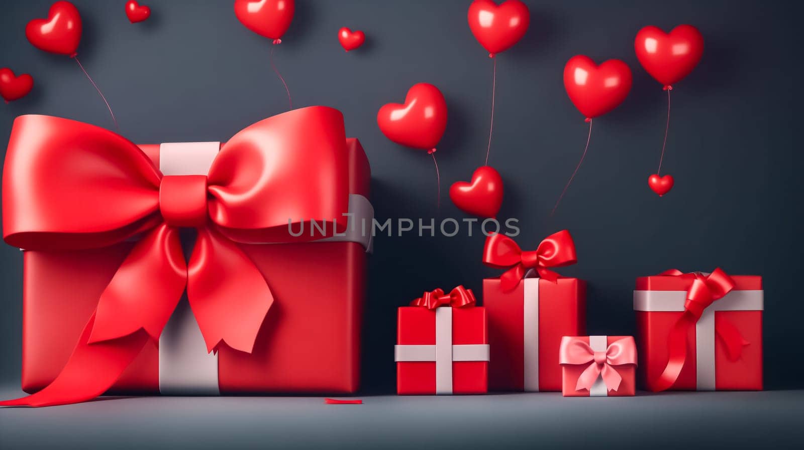 Valentines Day spirit with beautifully packaged gift boxes against a background of hearts. by Alla_Morozova93