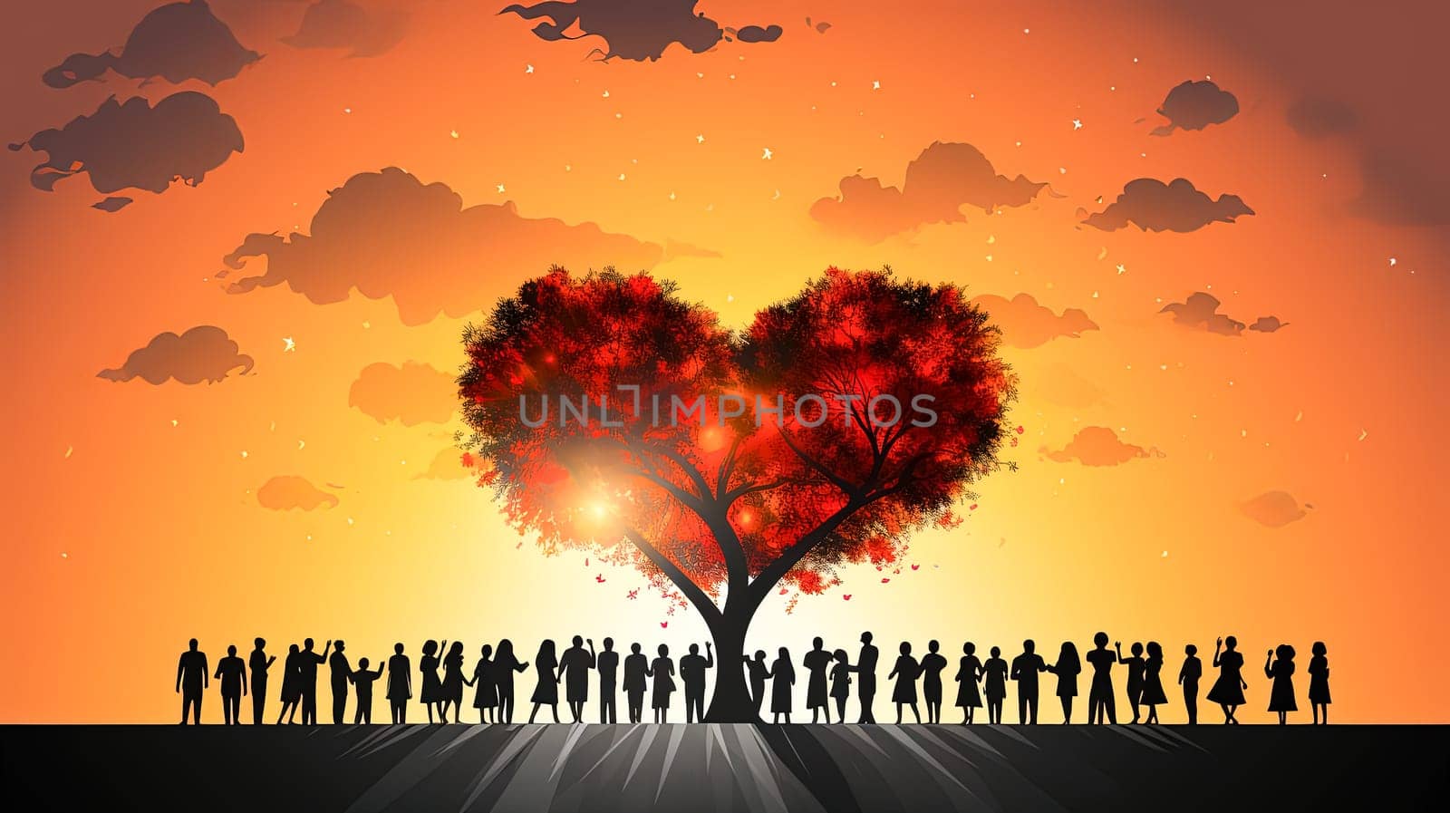 Celebrate love with a Valentines Day illustration featuring silhouettes of people by Alla_Morozova93