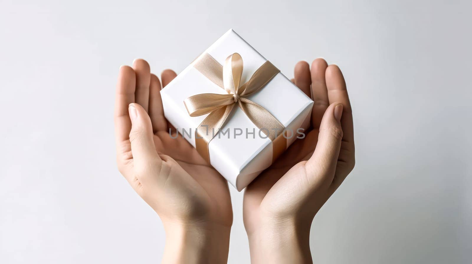 Express love with a tender touch as a girl holds a cute gift box in her hands on a light background, creating a heartfelt Valentines Day concept.