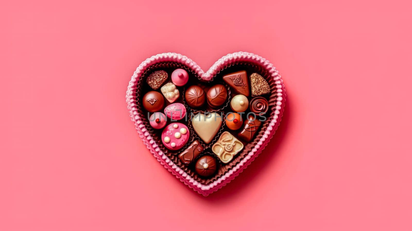 Delight your senses with heart shaped candies in a charming box on a pink background by Alla_Morozova93