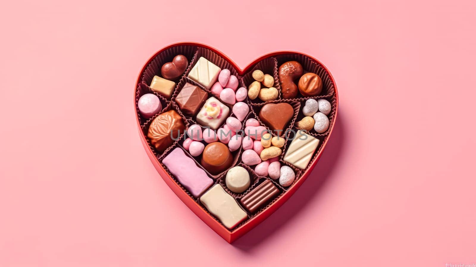 Delight your senses with heart shaped candies in a charming box on a pink background by Alla_Morozova93