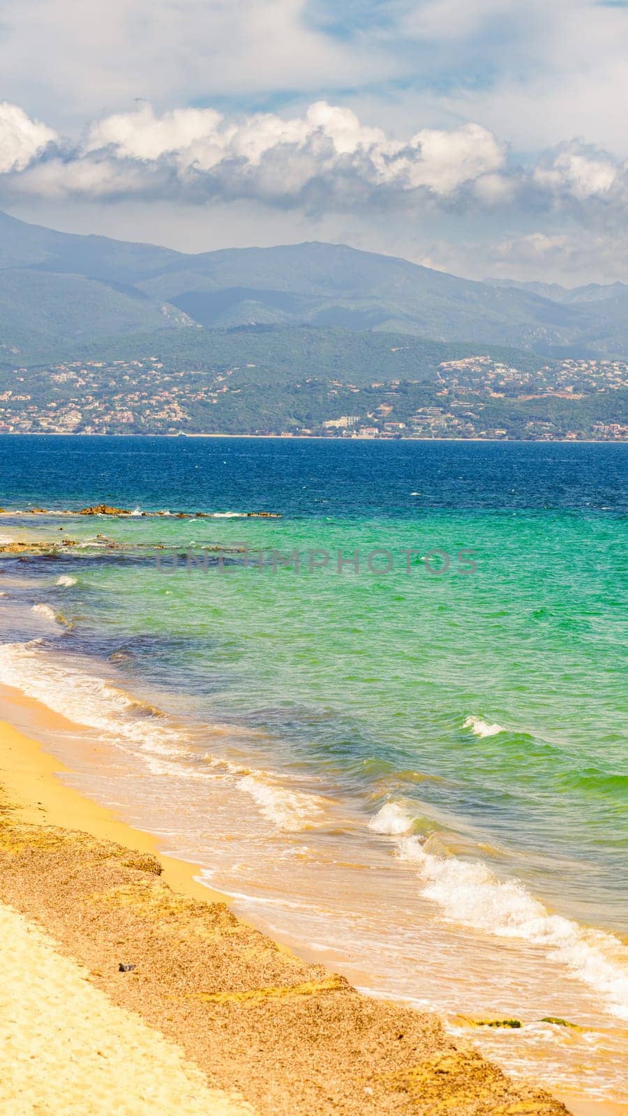 Ajaccio public beach, summer landscape of Corsica by vladispas