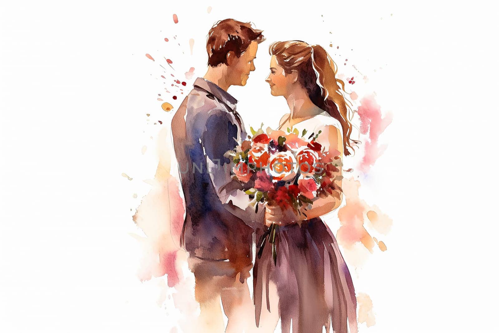 a watercolor illustration capturing the essence of a newlywed couple by Alla_Morozova93