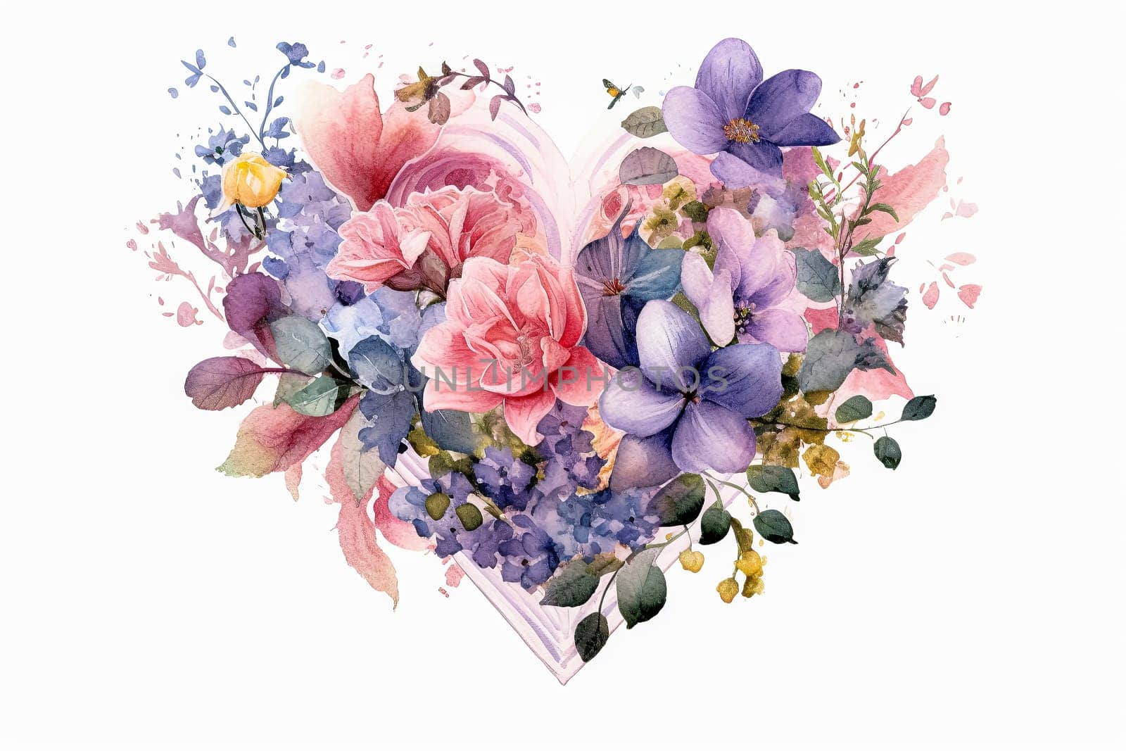 Dive into the romance with a watercolor illustration featuring heart shaped flowers, encapsulating the essence of Valentines Day in a vibrant and artistic concept.