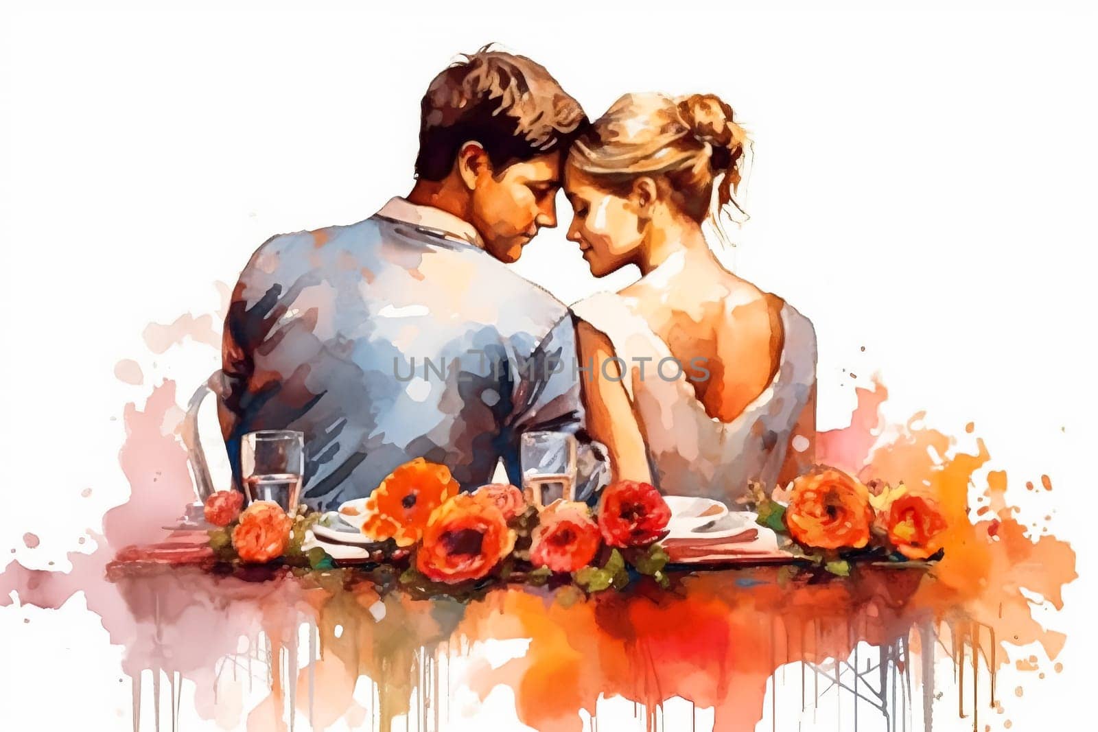 a watercolor illustration capturing the essence of a newlywed couple by Alla_Morozova93