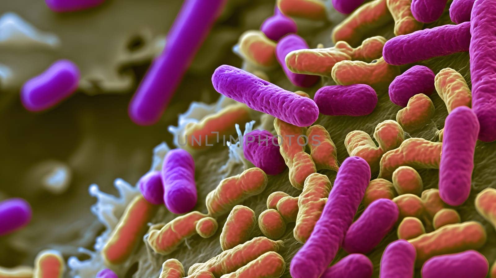 microbiology under microscope, generative AI. High quality photo