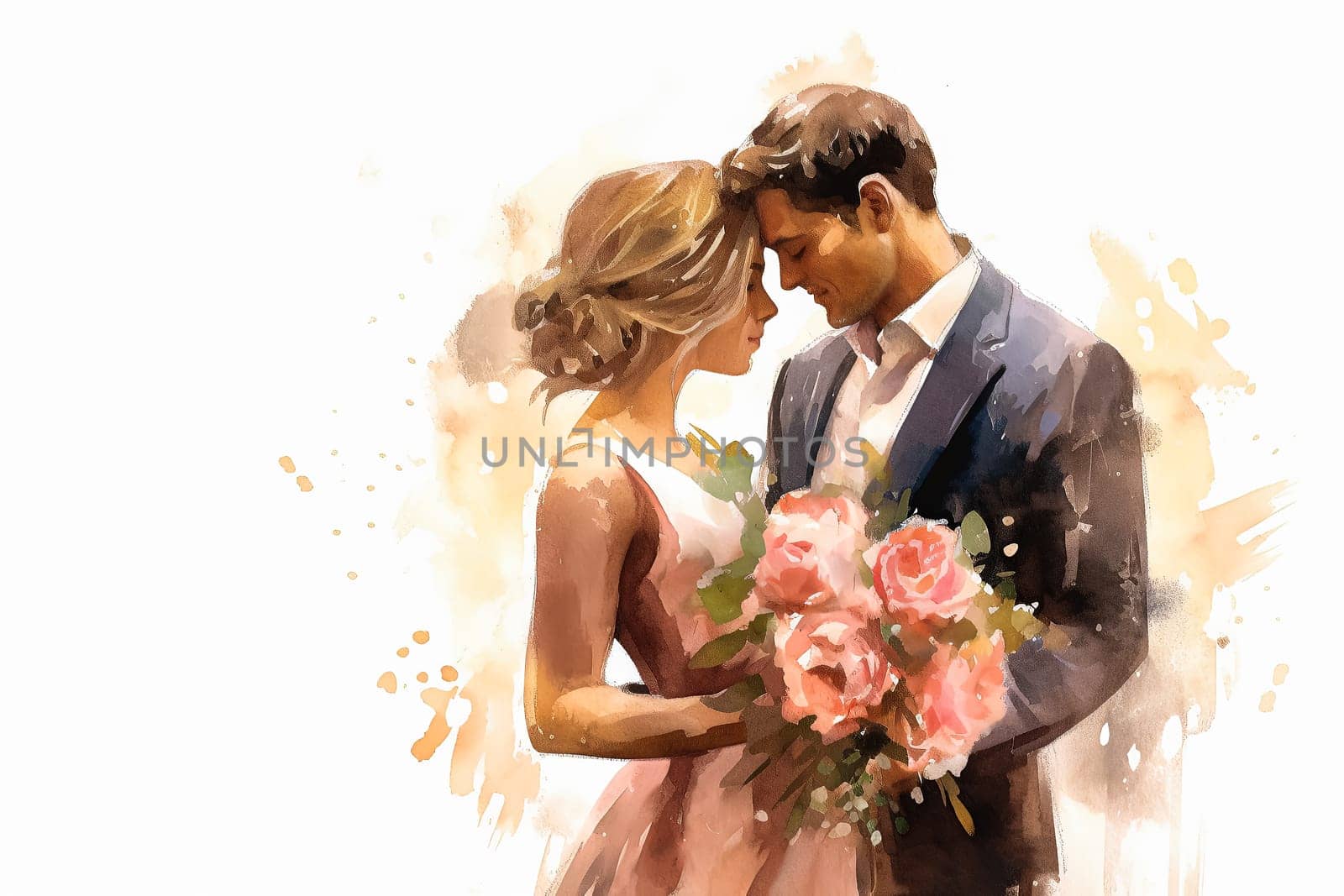 a watercolor illustration capturing the essence of a newlywed couple by Alla_Morozova93