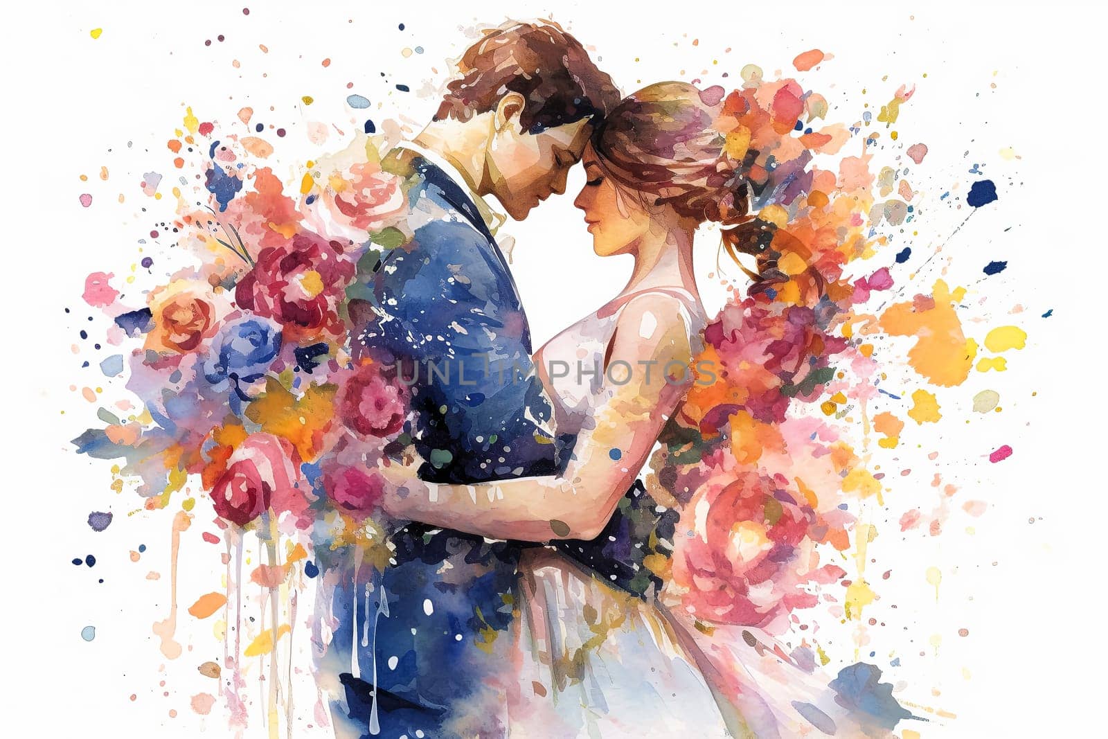 a watercolor illustration capturing the essence of a newlywed couple by Alla_Morozova93