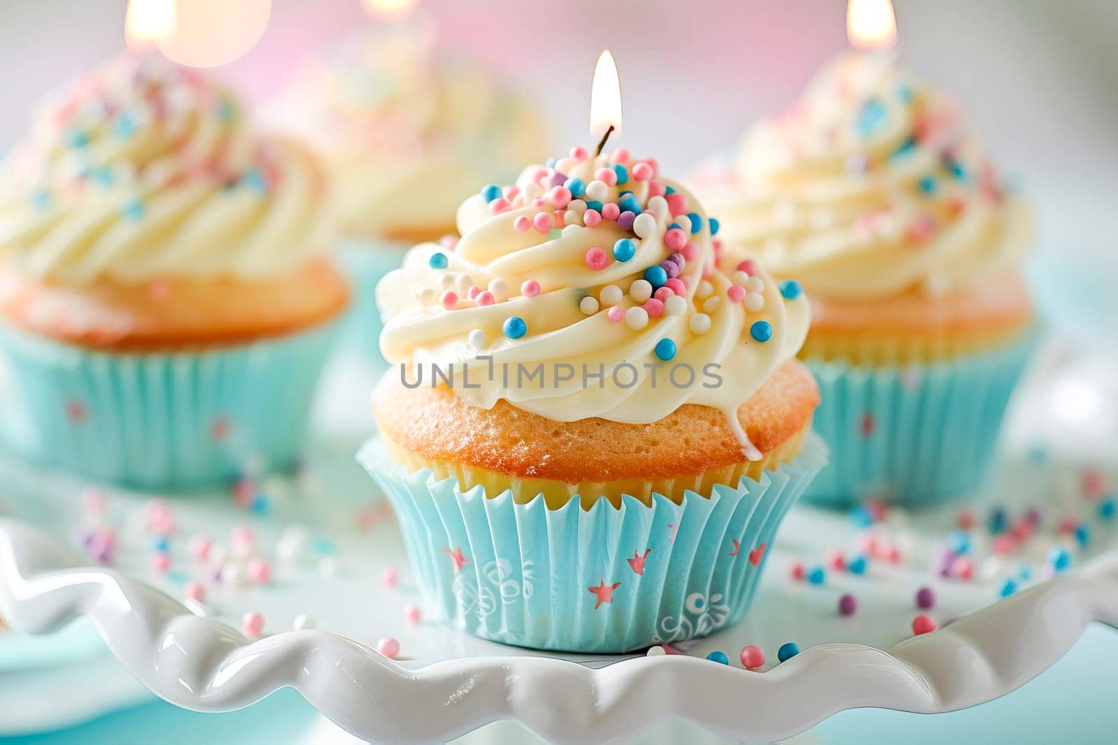 Desserts for a birthday party, pastel colors.