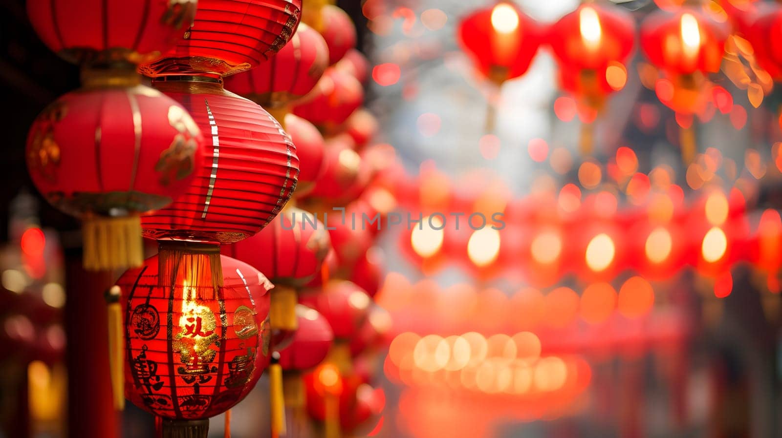 Chinese red lantern at night, Chinese New Year, generative ai. High quality photo