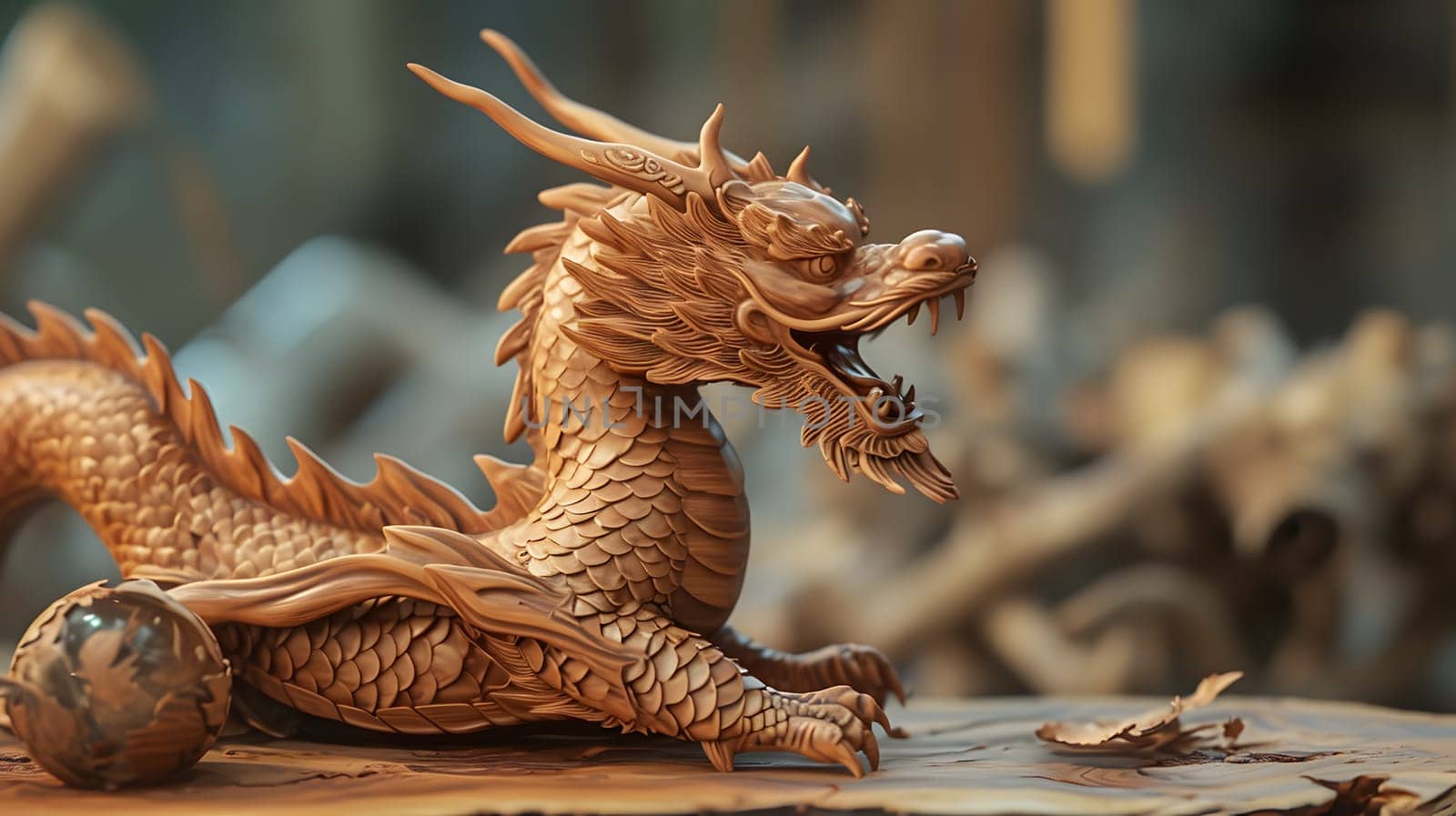 traditional chinese wooden dragon, symbol of the year, generative ai. High quality photo