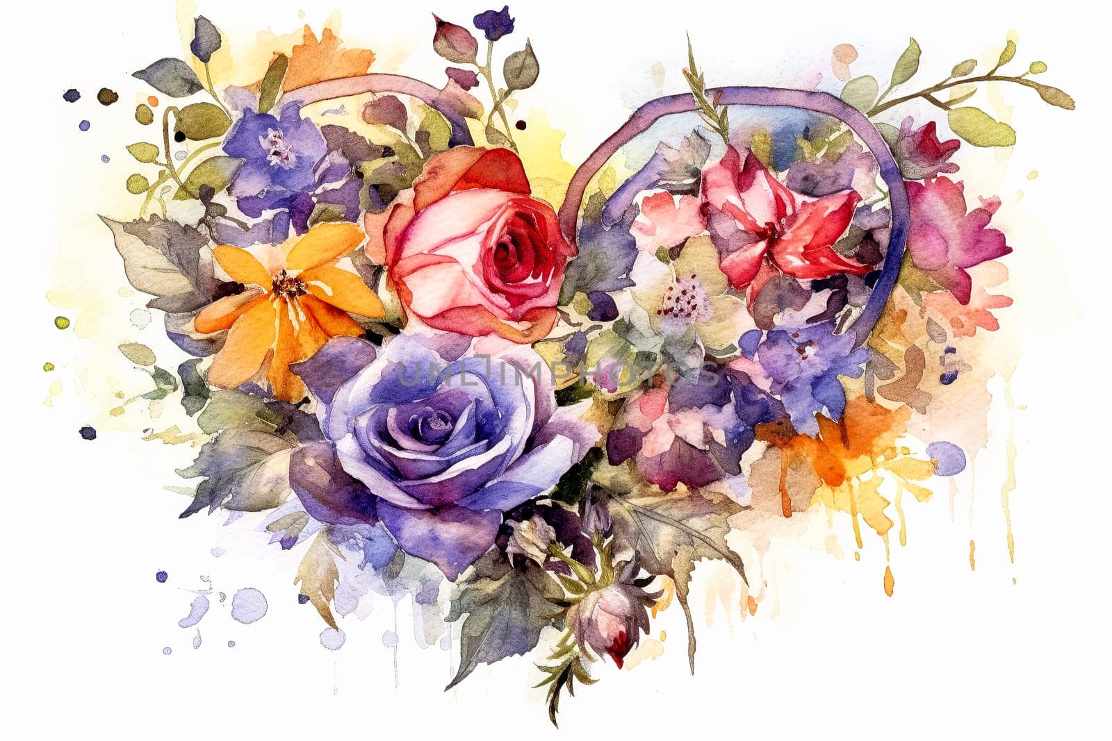 Dive into the romance with a watercolor illustration featuring heart shaped flowers, encapsulating the essence of Valentines Day in a vibrant and artistic concept.