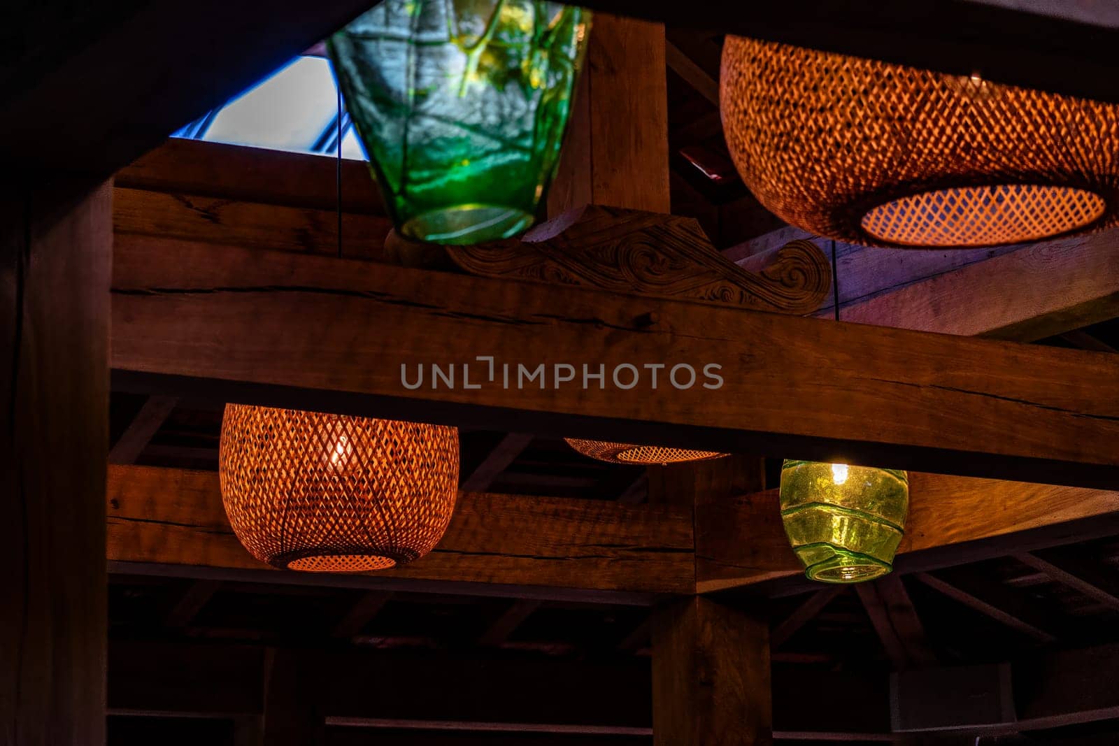 A group of lights on a wooden ceiling by exndiver