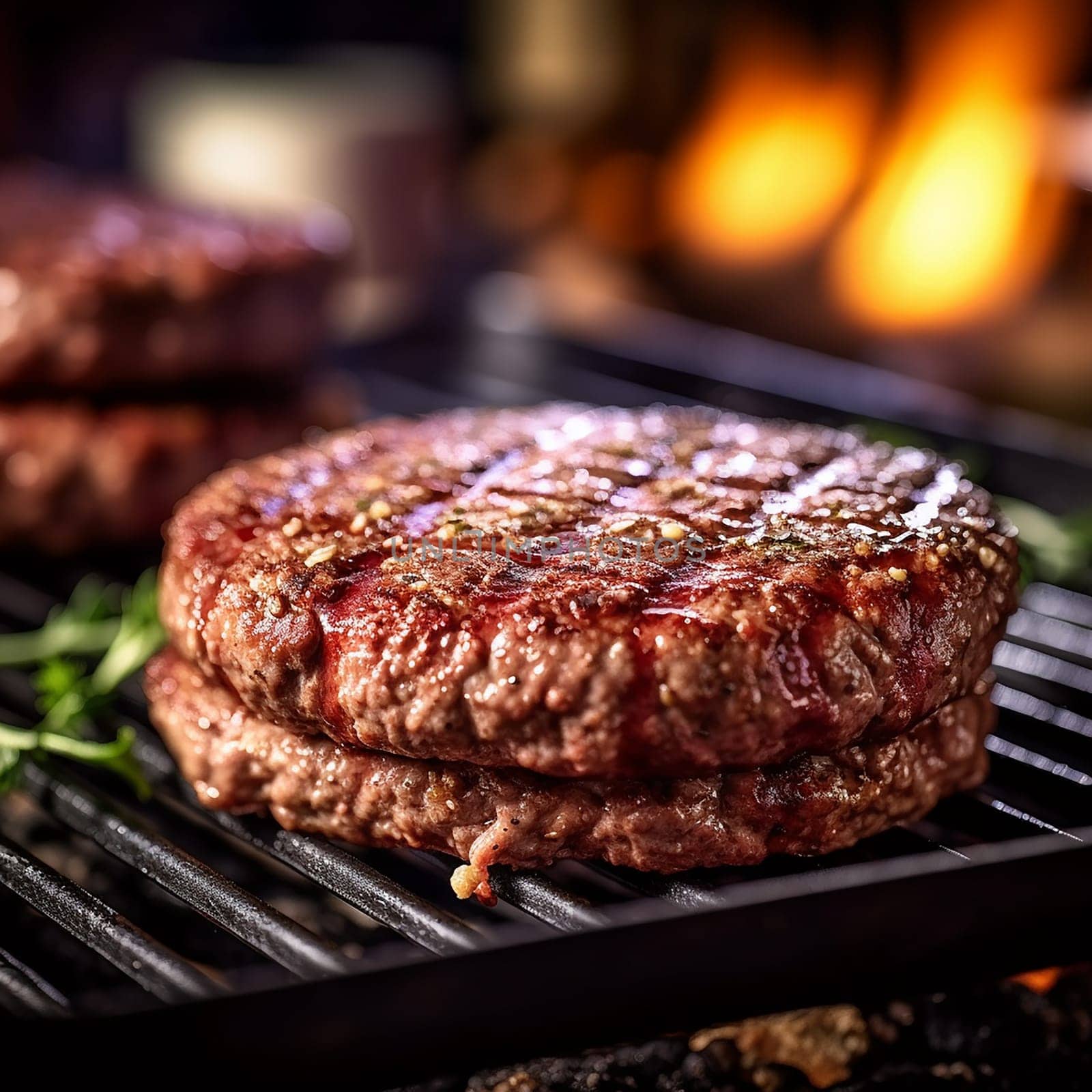 Juicy grilled steak on a barbecue with flames