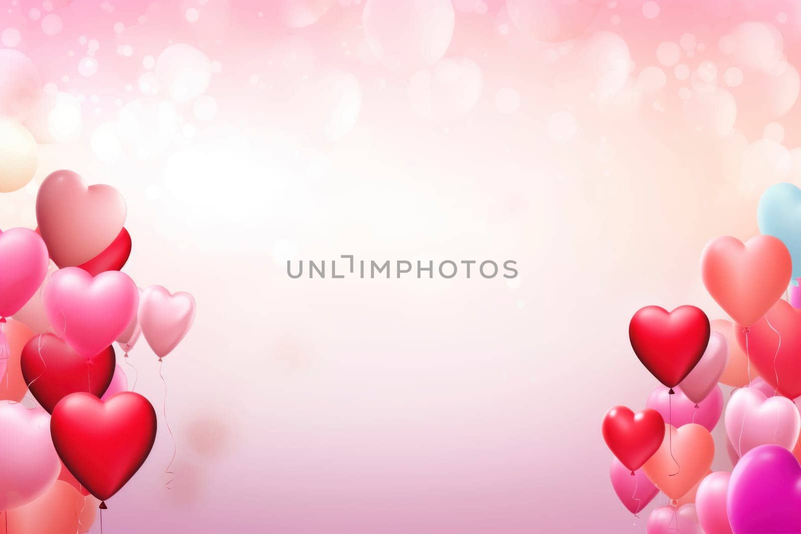 A cluster of heart-shaped balloons in shades of red and pink on a soft, bokeh background