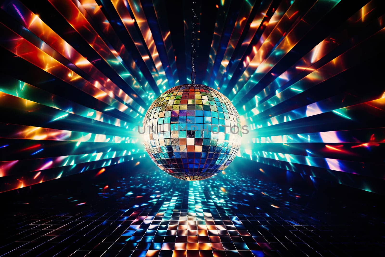 Glowing disco ball with mirror background.