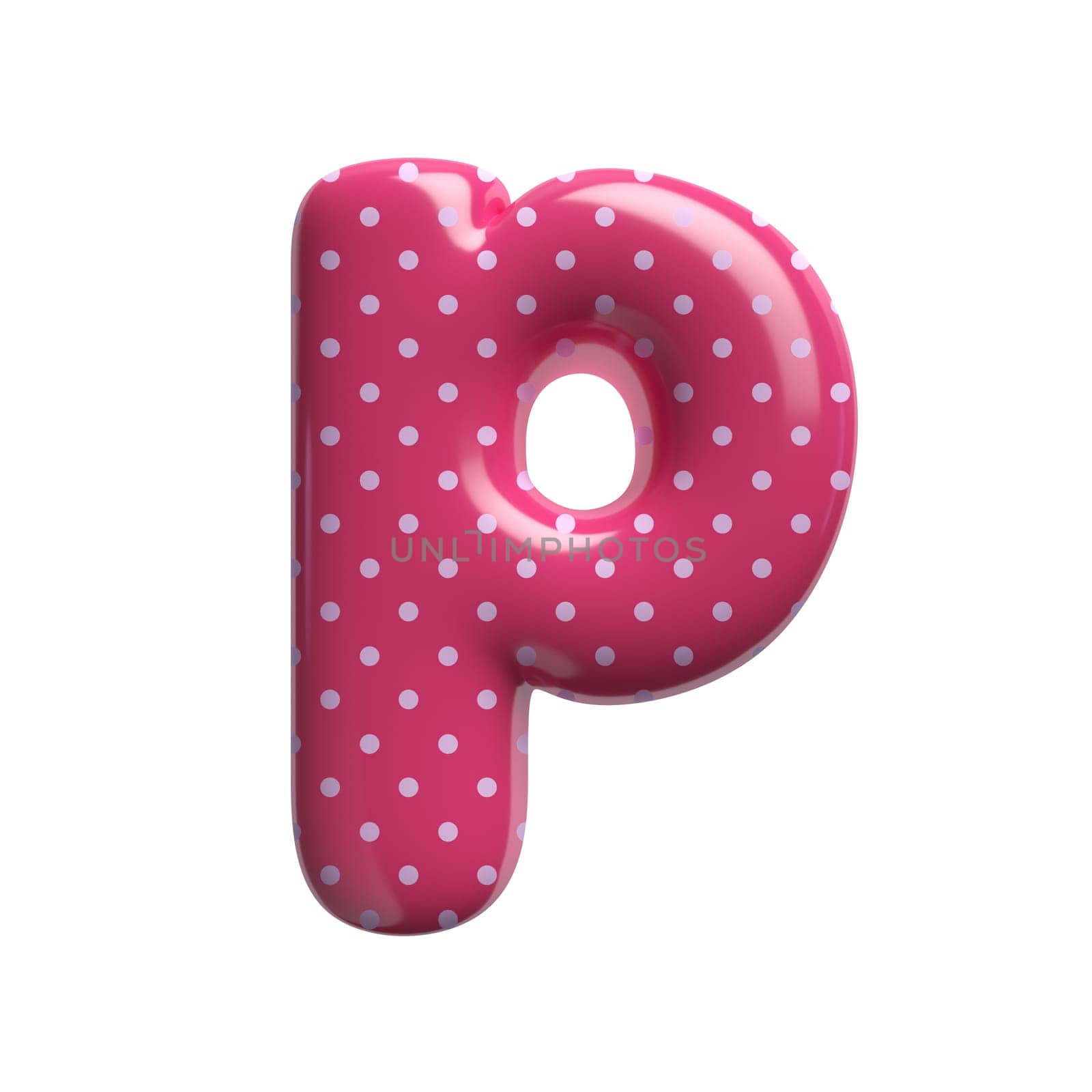 Polka dot letter P - Small 3d pink retro font isolated on white background. This alphabet is perfect for creative illustrations related but not limited to Fashion, retro design, decoration...
