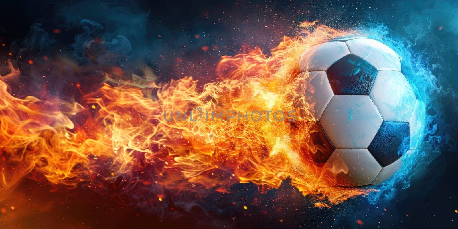 Football with fire aura. champion tournament banner. Generative AI by itchaznong