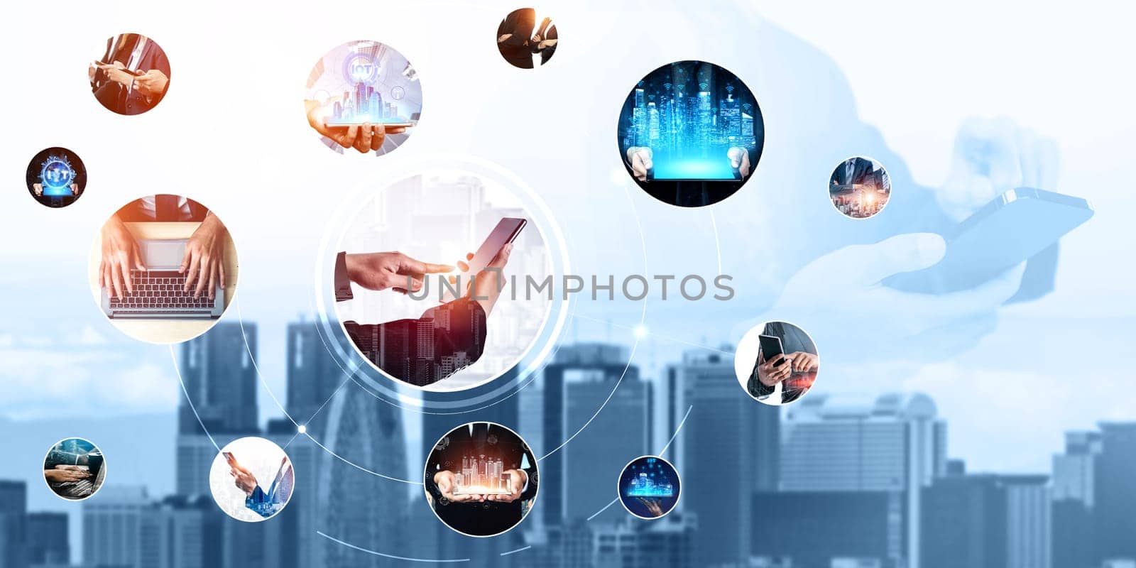 Communication technology , smart connection and people network technology kudos by biancoblue