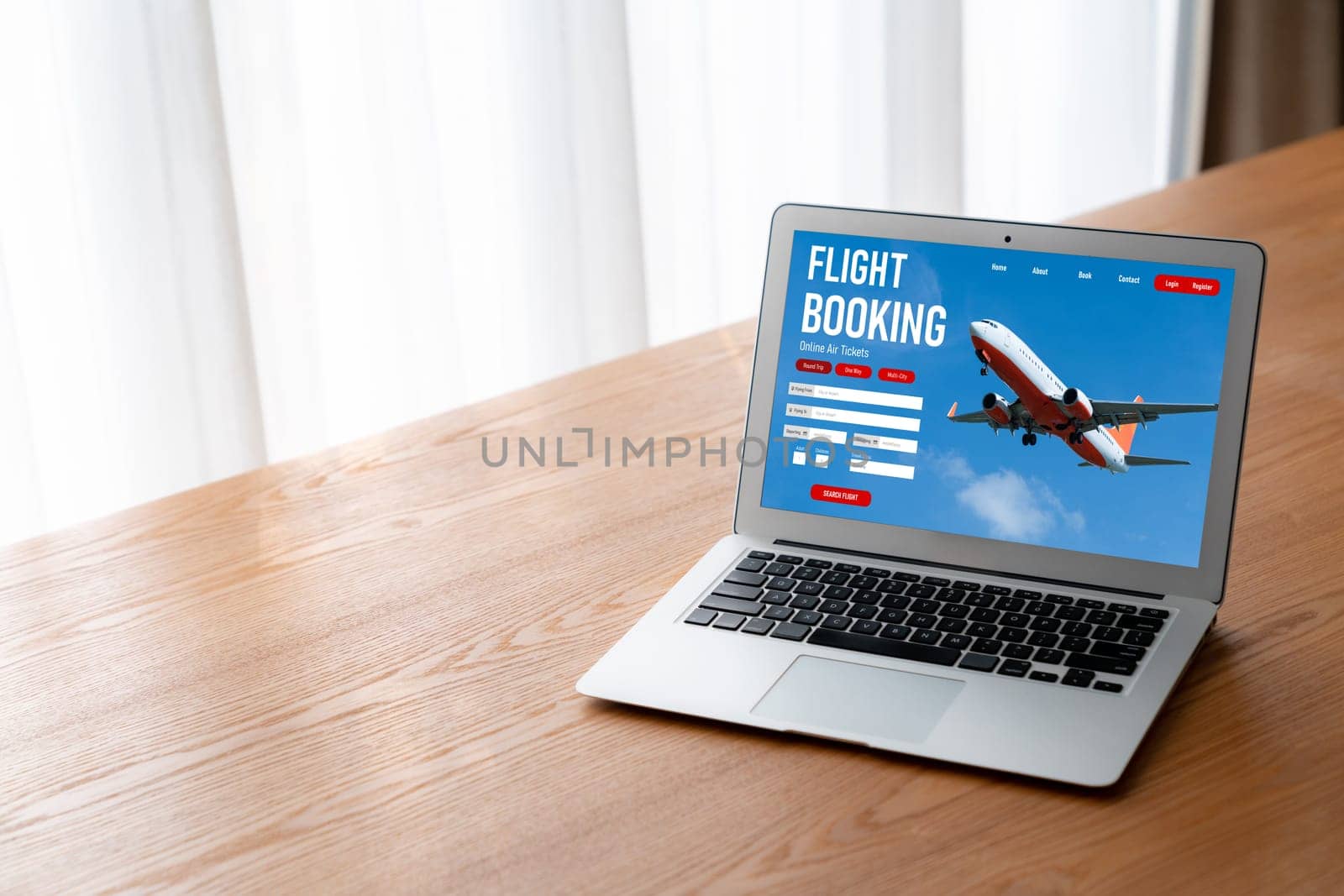 Online flight booking website provide modish reservation system . Travel technology concept .