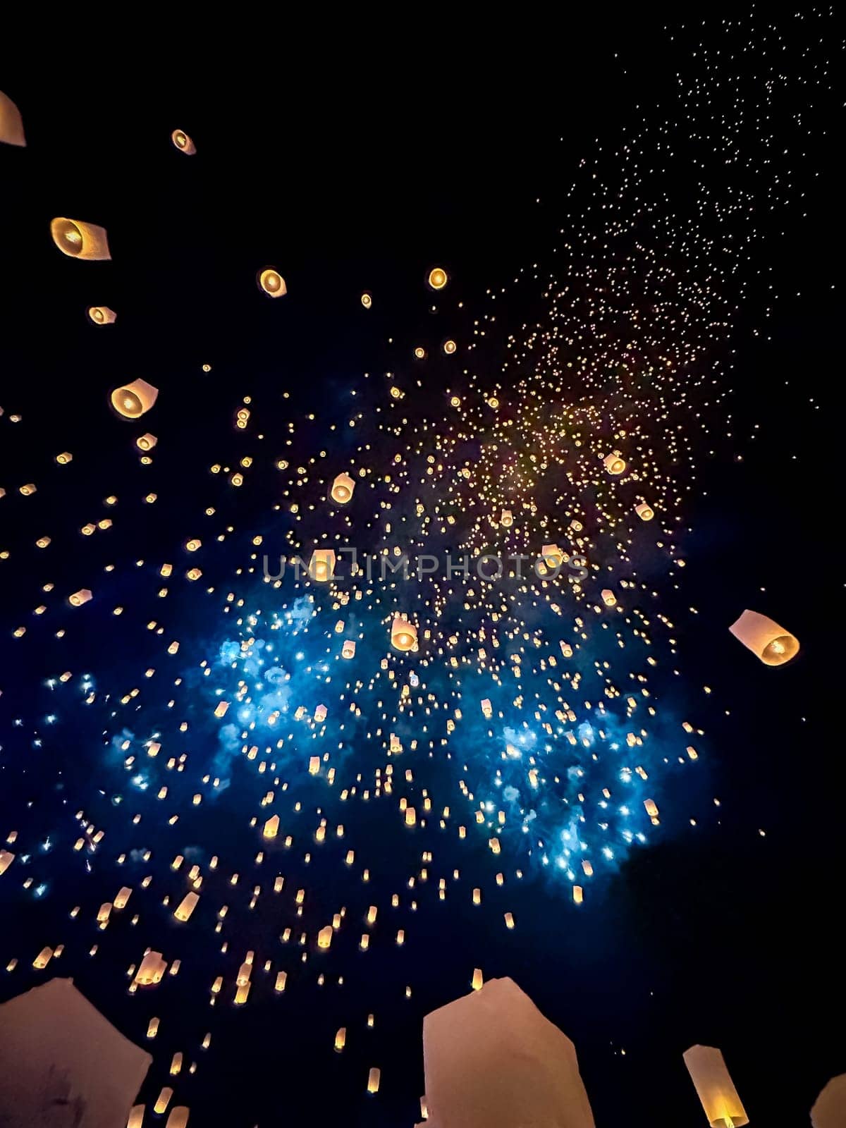 Sky lantern mass release event for Yee Peng and Loy Krathong festival in Chiang Mai, Thailand, south east asia