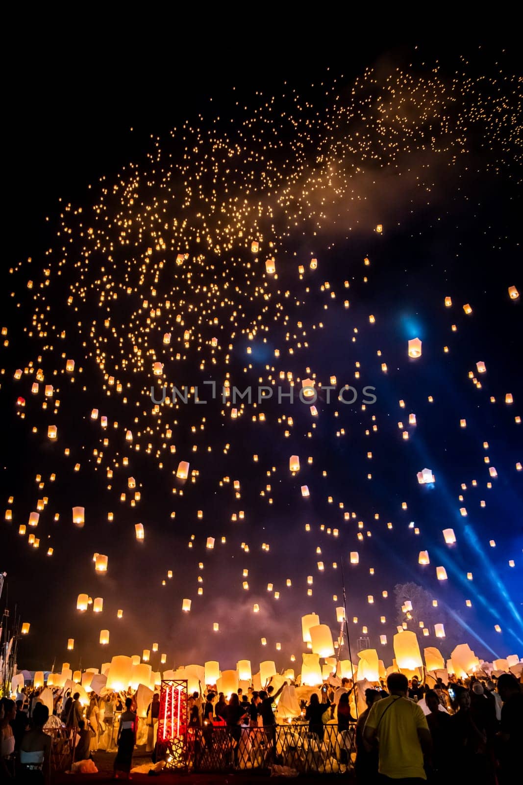 Sky lantern mass release event for Yee Peng and Loy Krathong festival in Chiang Mai, Thailand, south east asia