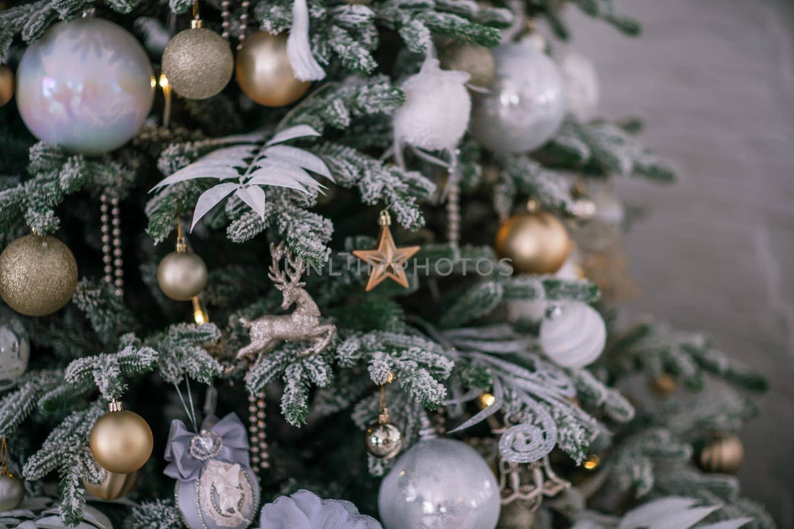 Christmas background, Christmas tree decorated with light balls.