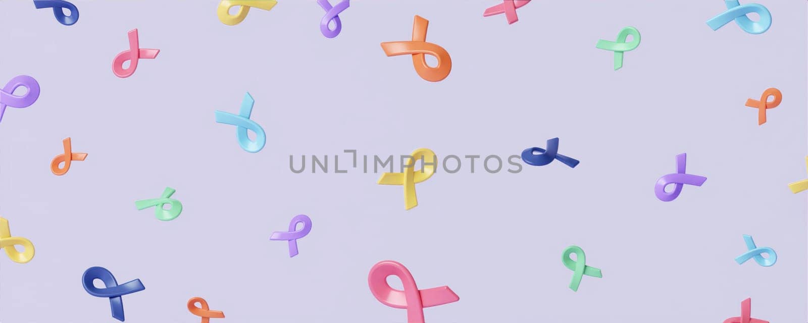 colorful ribbon with purple background and space for world Cancer Awareness Month and World Cancer Day banner background design in 3D illustration. by meepiangraphic