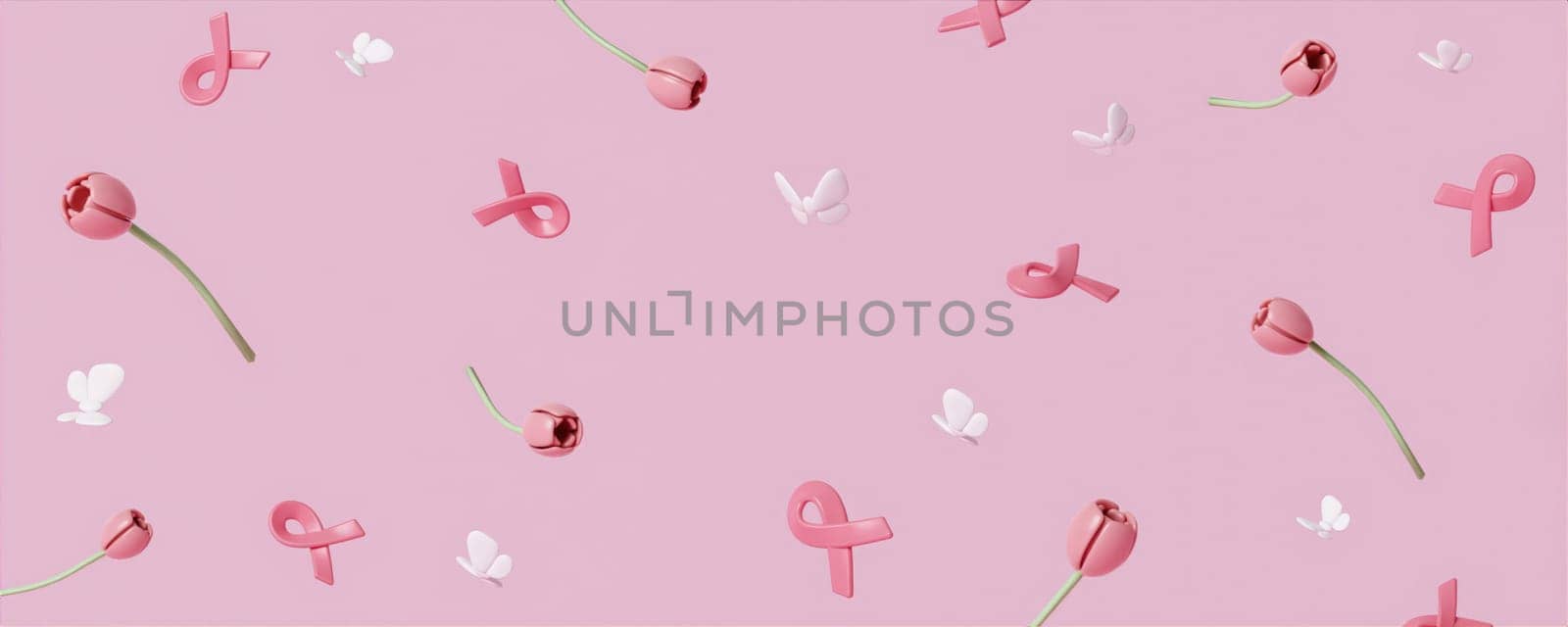 pink ribbon with flowers and space for world Cancer Awareness Month and World Cancer Day banner background design in 3D illustration. by meepiangraphic