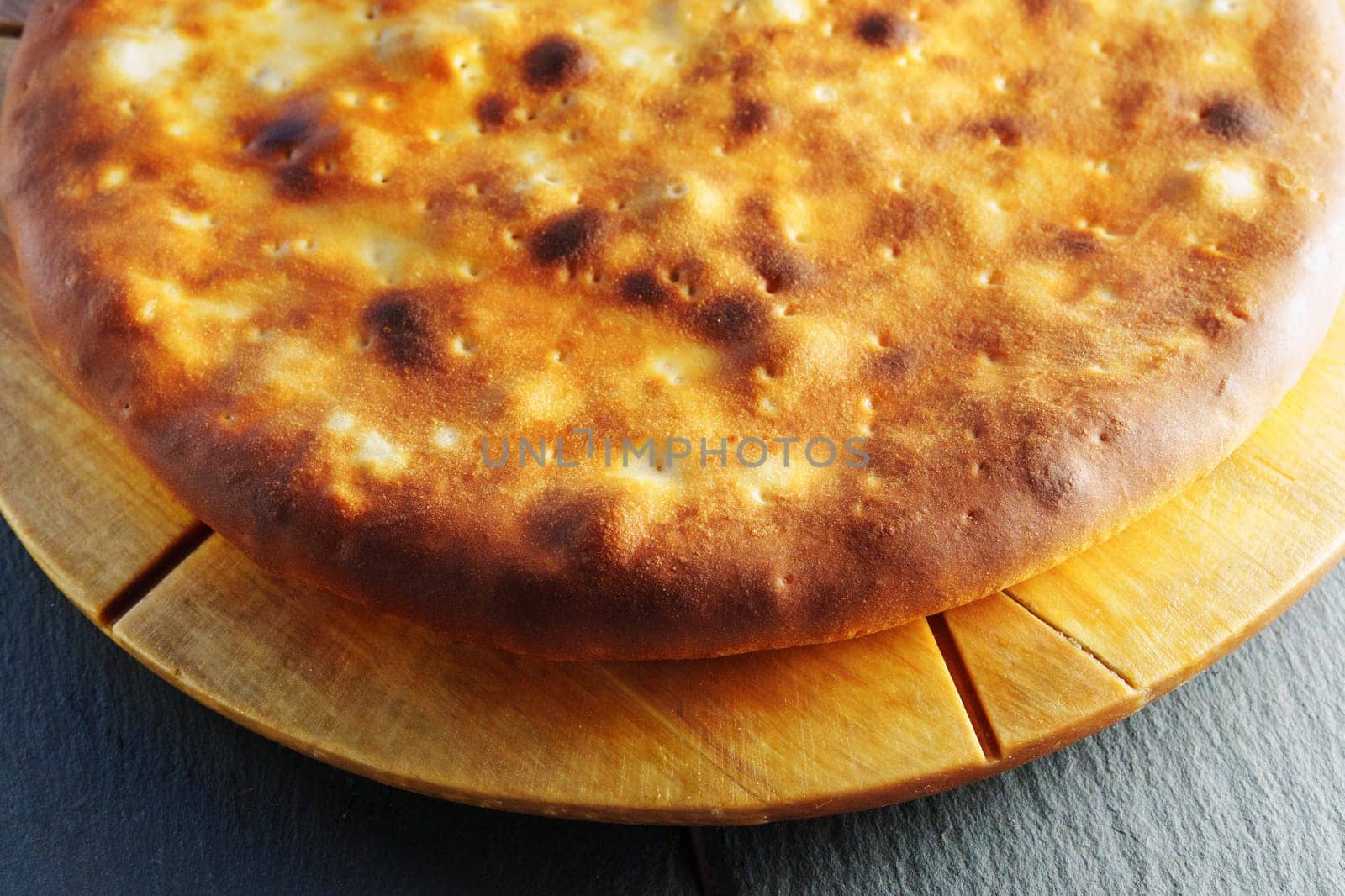 Tantalizing golden-brown crust freshly baked pie, close up