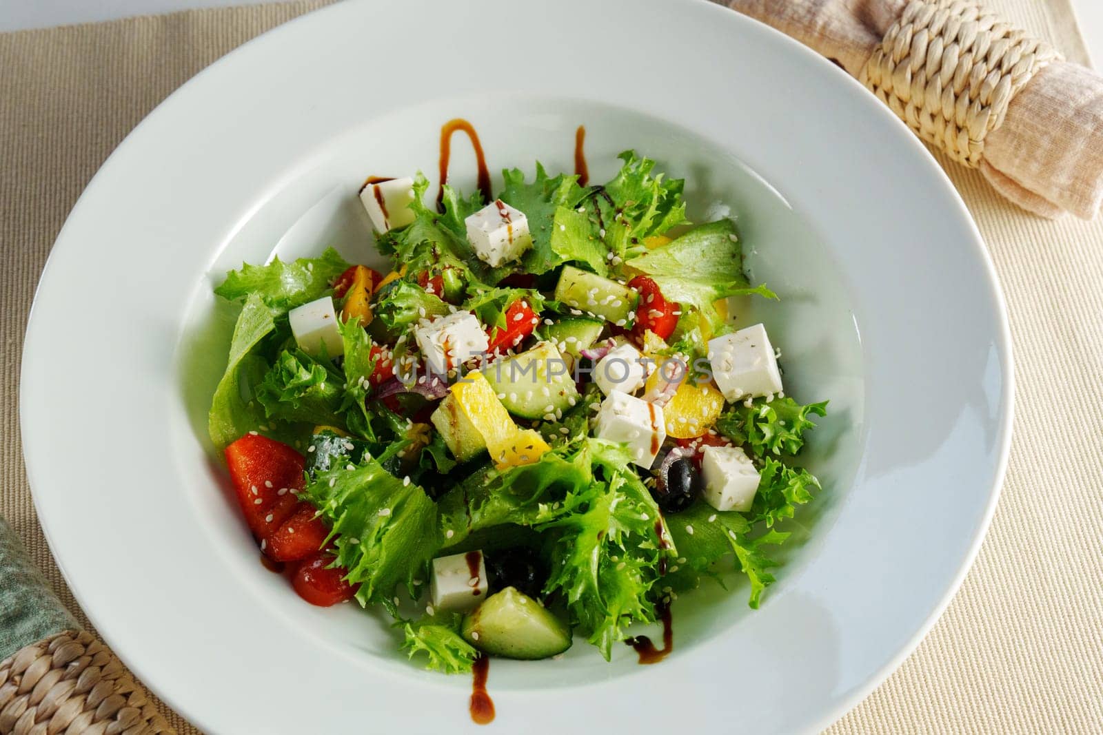 Crisp Refreshment: A Savories Salad Cascading With Zesty Dressing on a Gleaming White Plate by darksoul72