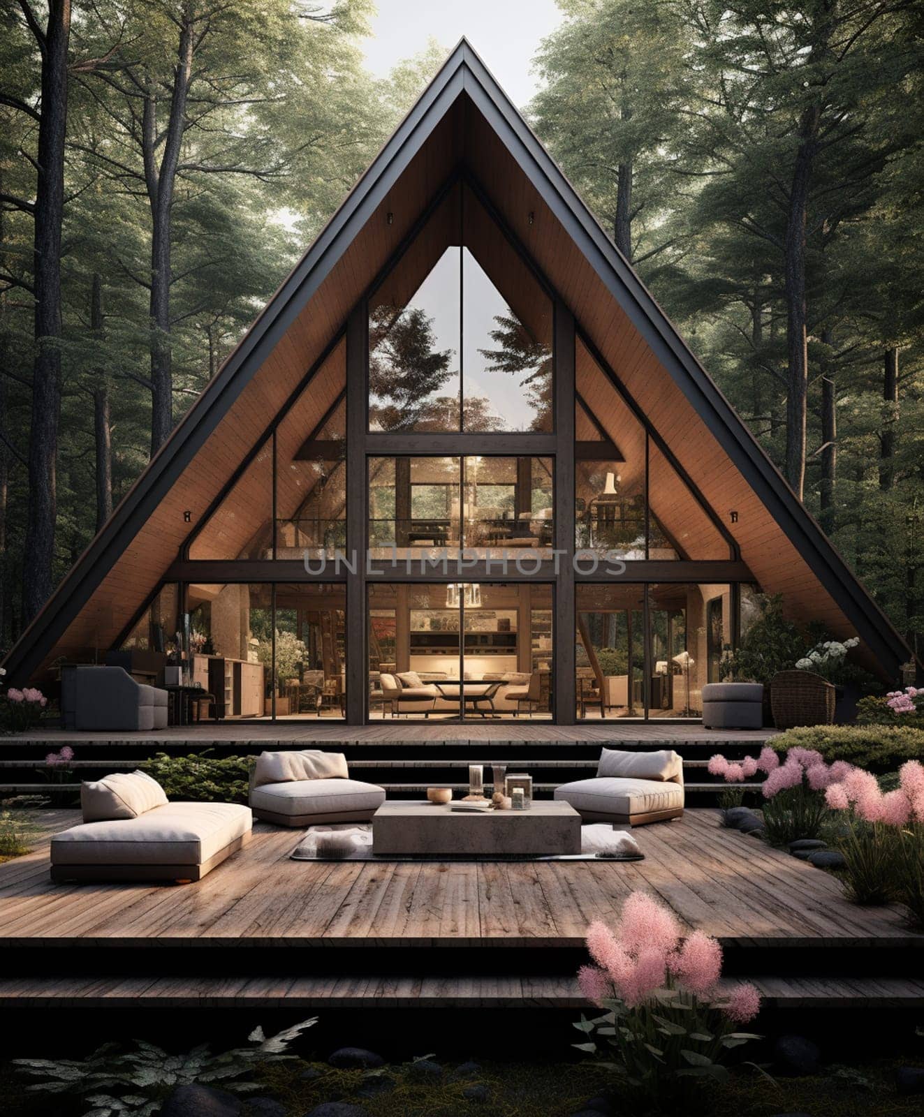 Luxury modular house exterior. 3d illustration.