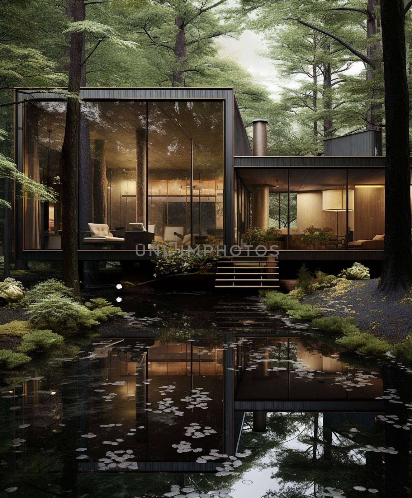 Luxury modular house exterior. 3d illustration by Andelov13