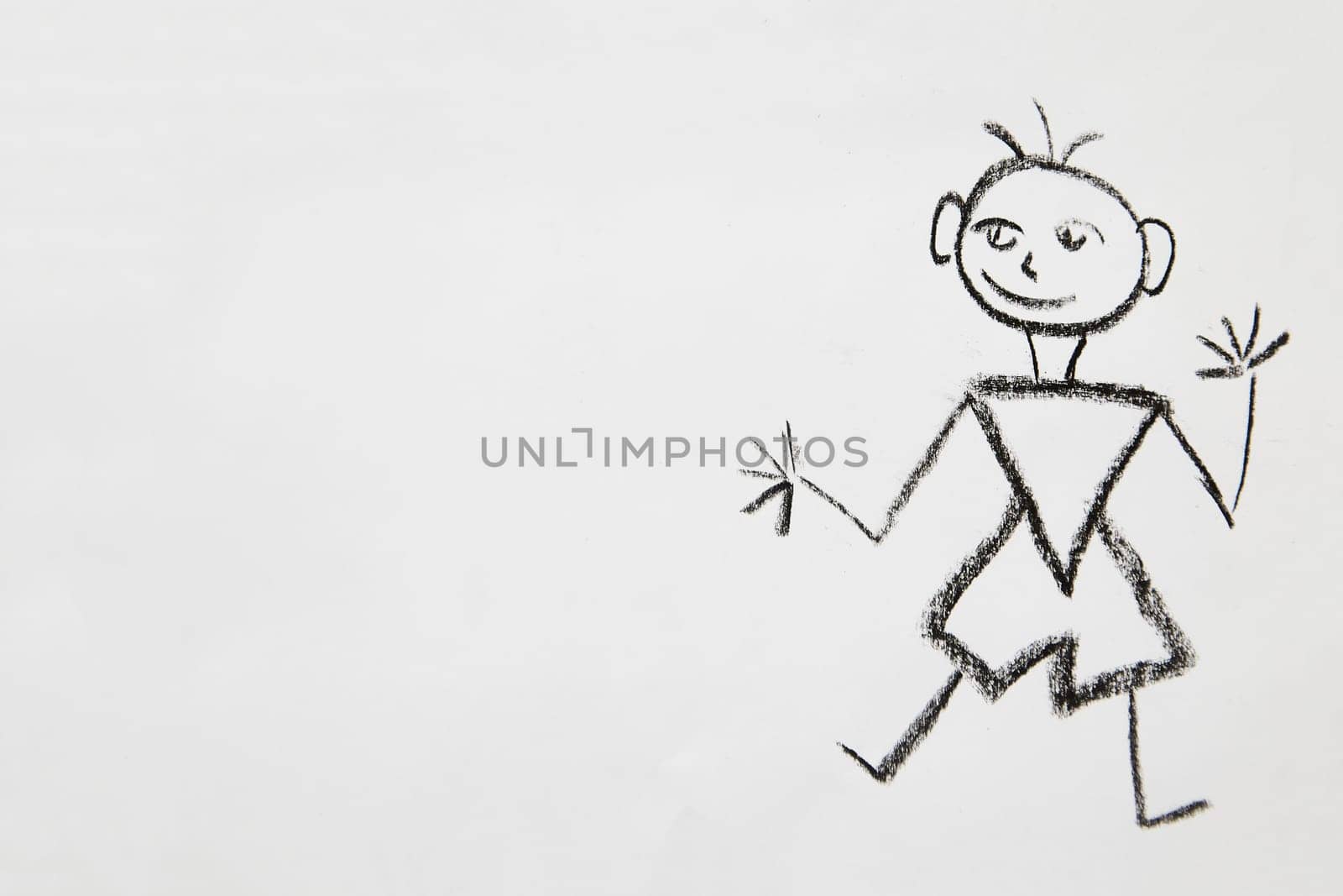 Concept for positive attitude with hand drawn boy with smile on white background. Emotion, smiley face, place for text and copy space