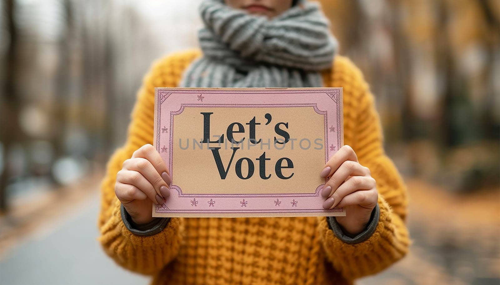 Text "Let's vote" Flat presidential election and democracy political president, governor, or parliament member with election and referendum freedom to hand wood vote by Annebel146