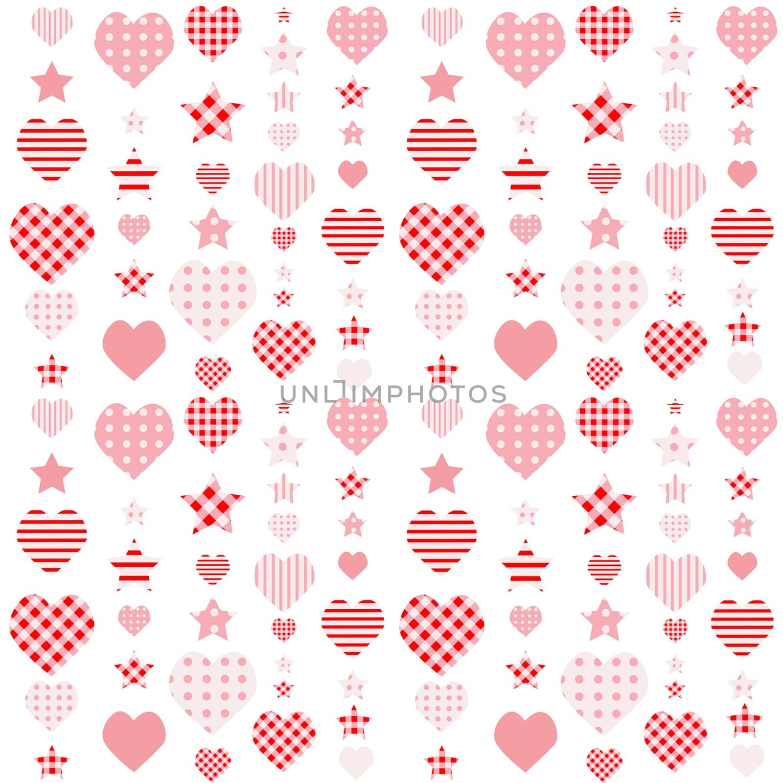 Background with hearts and stars in different prints.