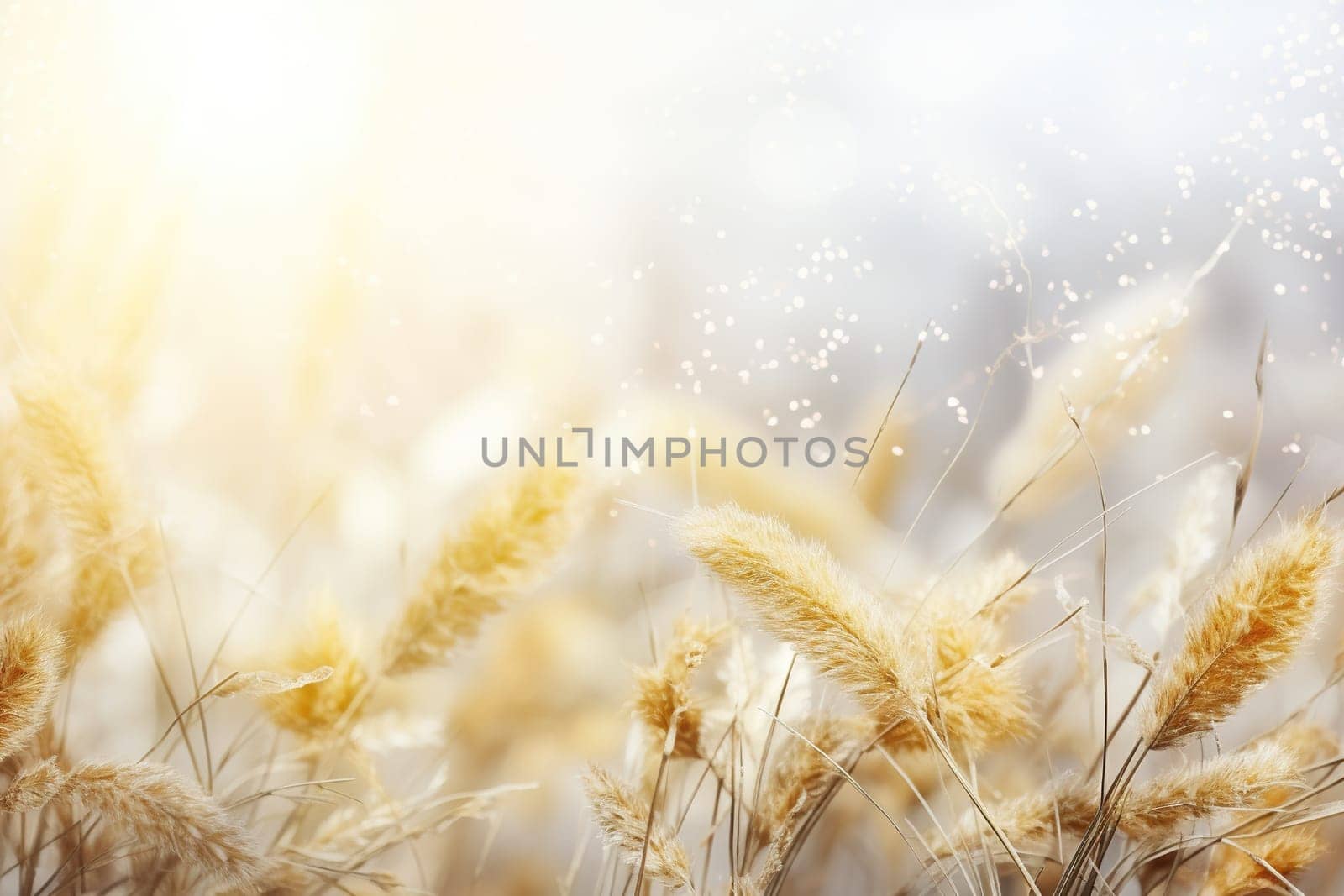 Abstract natural background with fluffy stems of tall grass on a bokeh background. Dry soft grass.