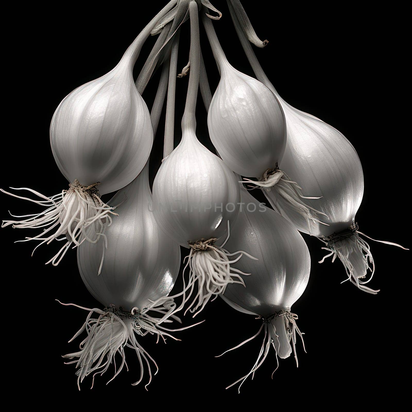 Garlic, Vegetable, Ingredient: Organic Closeup of Fresh Raw Garlic Bulbs on White Background