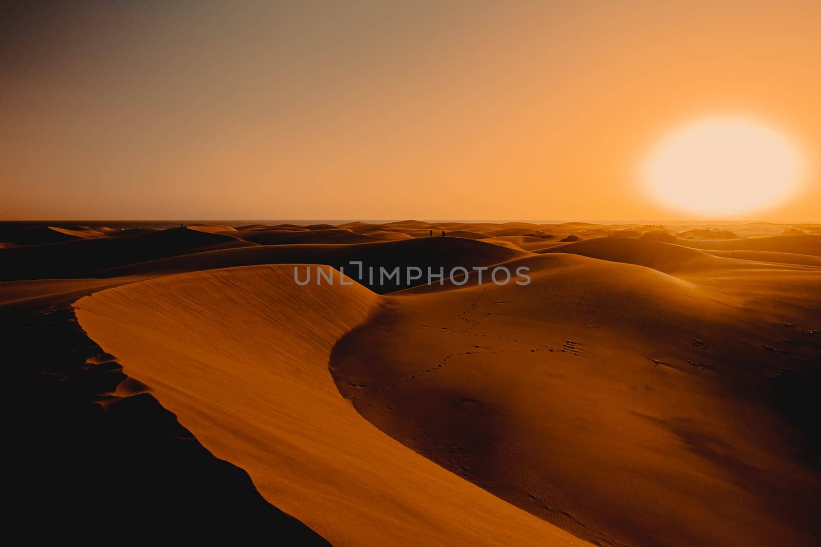 The dunes of Maspalomas on Gran Canaria at sunset. High quality photo