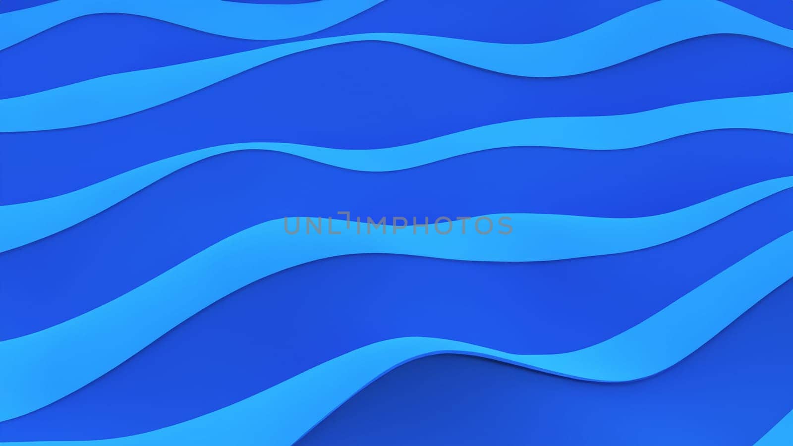 Abstract 3D rendering of blue wavy surface. Paper cut out style. Decorative background with turquoise waves.