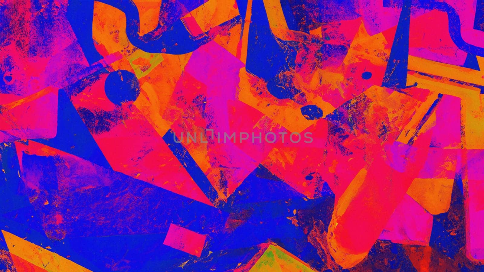 Explosive Abstract Grunge Collage In Vibrant Blue Pink and Orange Colors