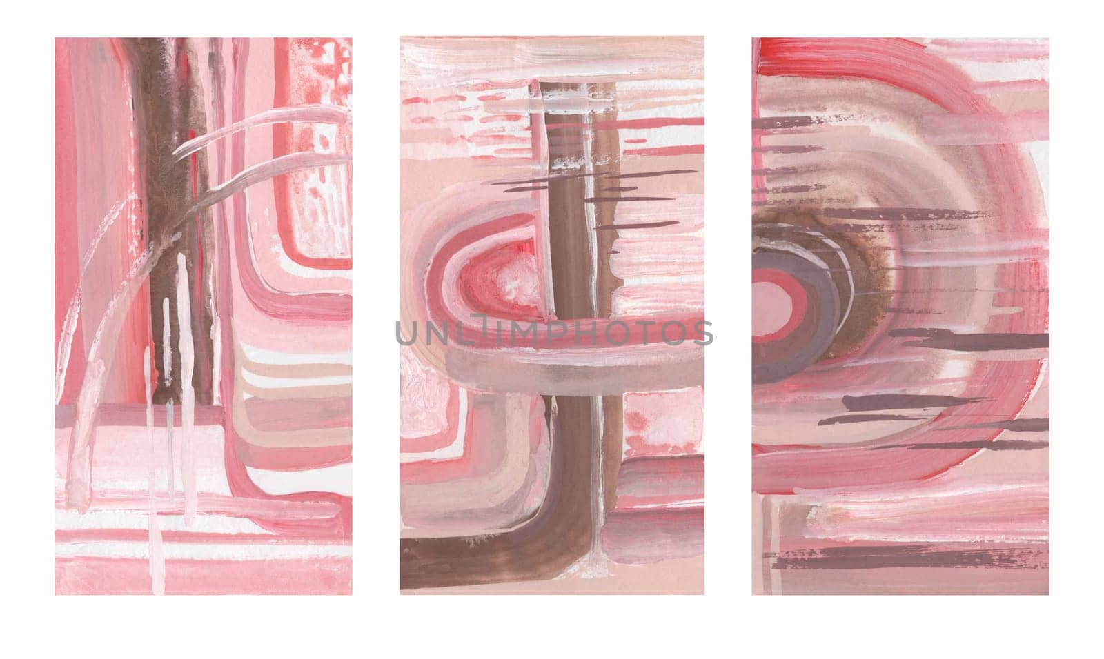 a set of three abstract posters painted with gouache in pink shades by MarinaVoyush