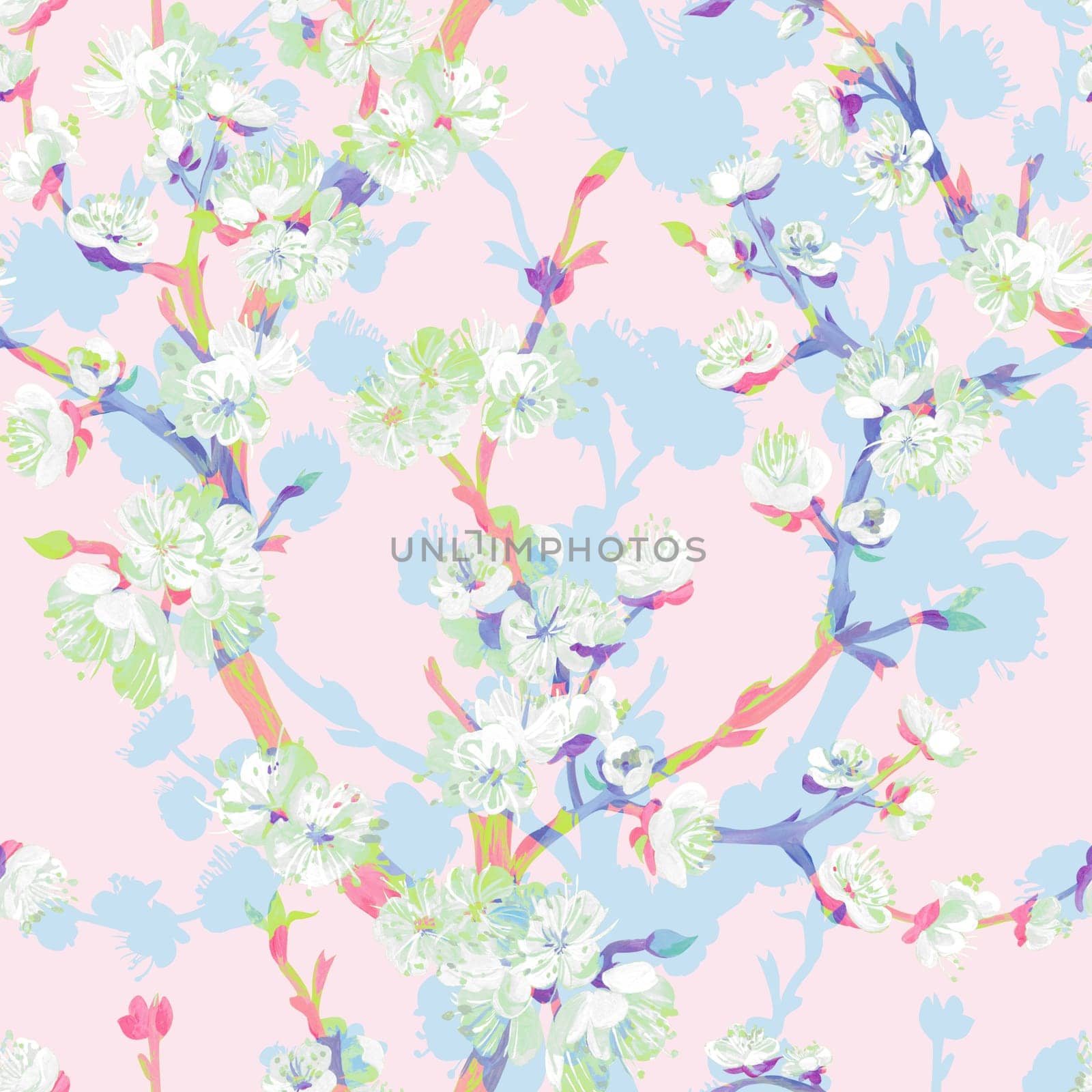 Abstract pattern with sakura silhouettes for textile by MarinaVoyush