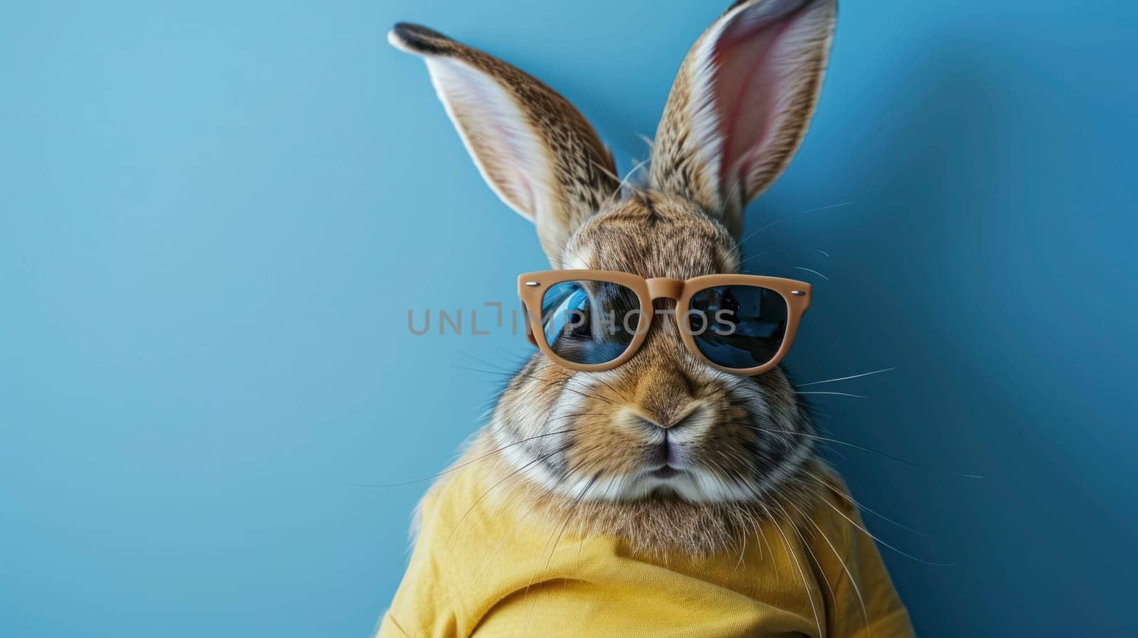 Cool rabbit wearing sunglasses and yellow tee