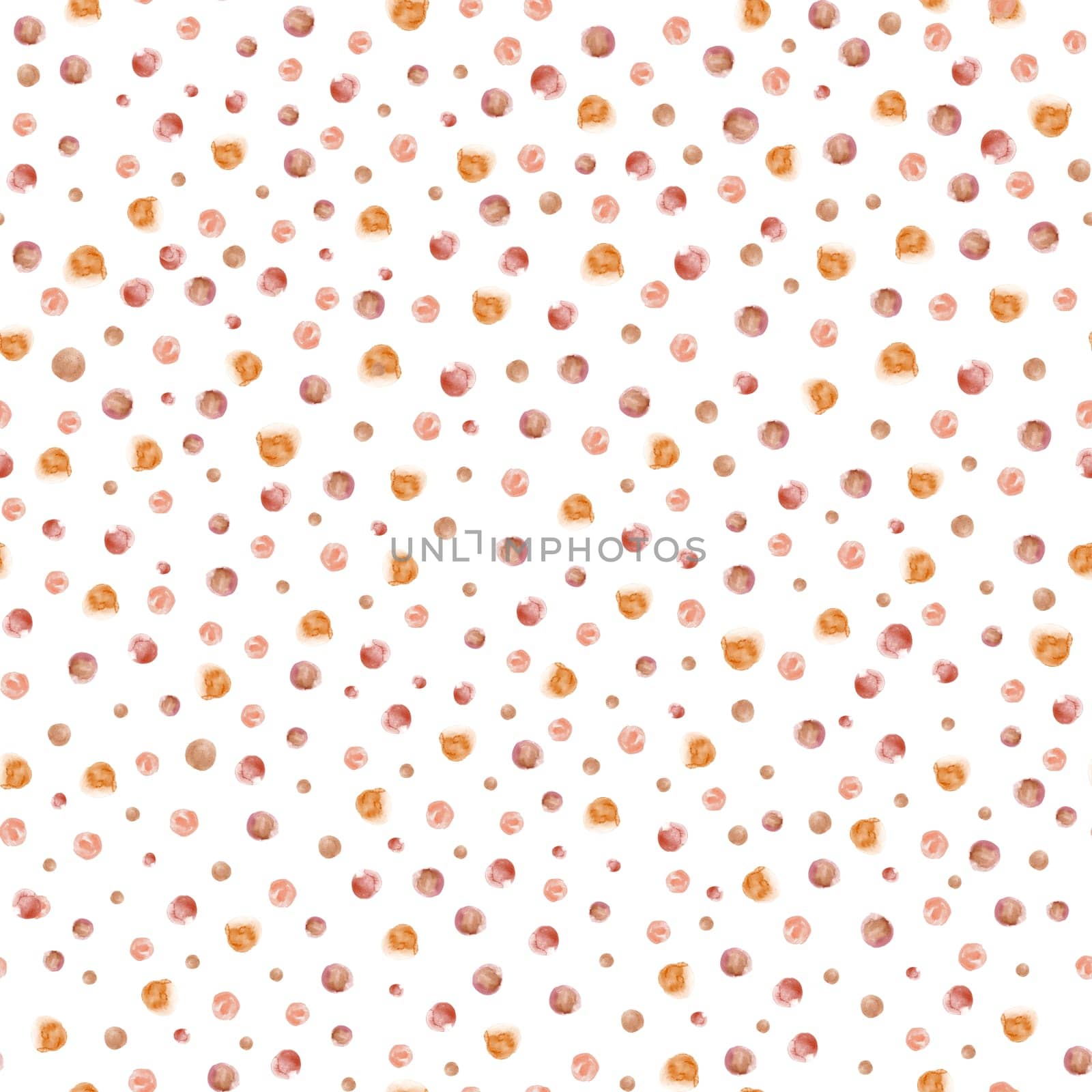 Seamless watercolor abstract pattern with beige circles on white background for textile and surface design