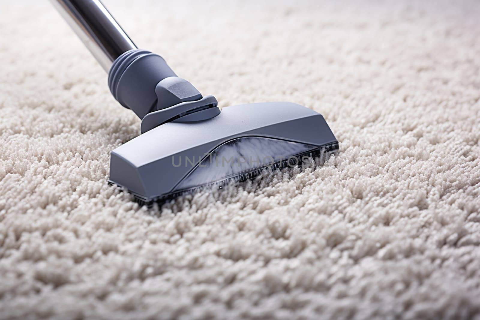 Cleaning a light-colored carpet with a vacuum cleaner. Housework concept.