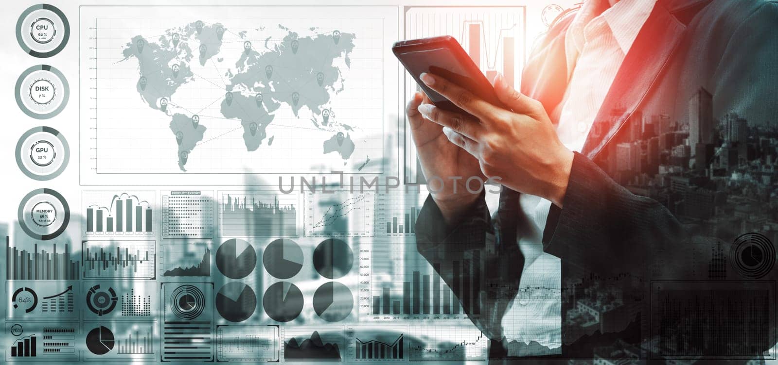 Data Analysis for Business and Finance Concept. Graphic interface showing future computer technology of profit analytic, online marketing research and information report for digital business strategy.