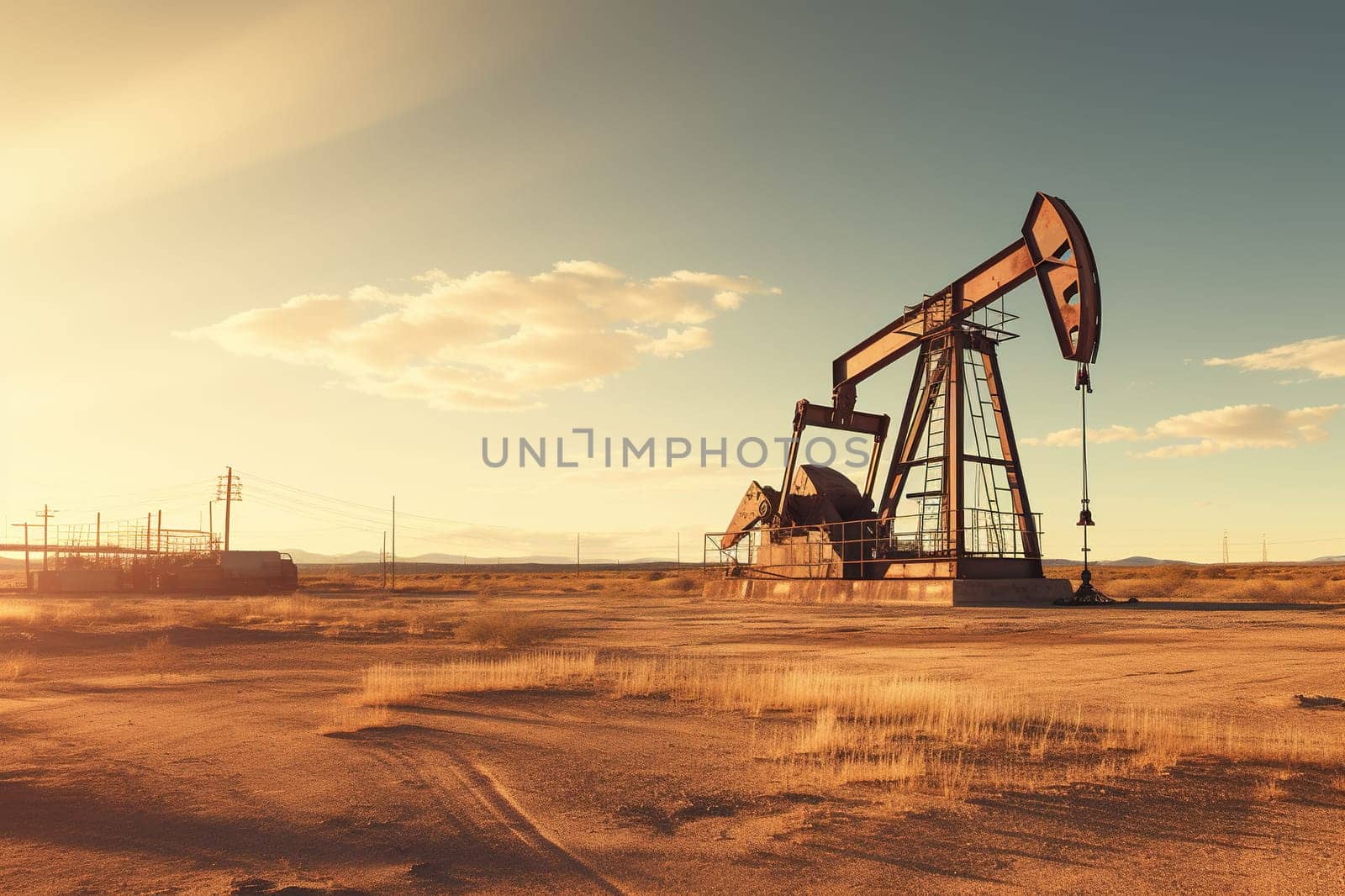 Abandoned oil pump in a field. Oil industry.