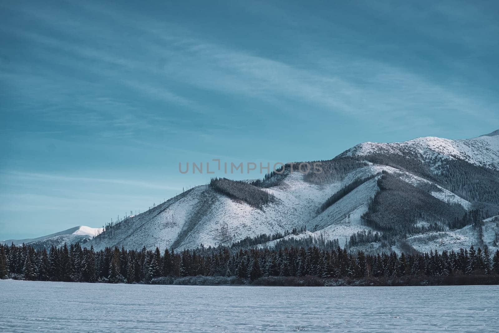 Winter mountain landscape of Low Tatras mountains in sunny beautiful weather, Slovakia